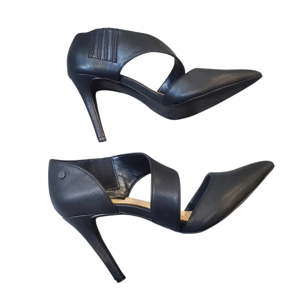 Jones New York Colette Heels Womens Size 6M Black Strappy Stiletto Slip On Pumps